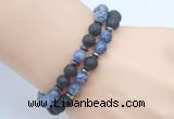 CGB7646 8mm black lava & blue spot stone mala stretchy bracelets