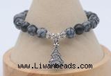 CGB7806 8mm snowflake obsidian bead with luckly charm bracelets