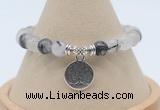 CGB7894 8mm black rutilated quartz bead with luckly charm bracelets