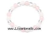 CGB8000 8mm white crystal, white jade & rose quartz beaded stretchy bracelets