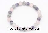 CGB8003 8mm black rutilated quartz, dogtooth amethyst & rose quartz beaded stretchy bracelets