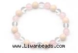 CGB8007 8mm white crystal, rose quartz & white fossil jasper beaded stretchy bracelets