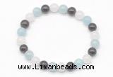 CGB8011 8mm aquamarine, garnet & white jade beaded stretchy bracelets