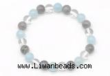 CGB8012 8mm aquamarine, labradorite & white crystal beaded stretchy bracelets