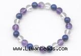 CGB8016 8mm amethyst, white crystal & lapis lazuli beaded stretchy bracelets