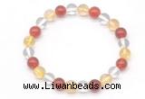 CGB8017 8mm citrine, white crystal & red agate beaded stretchy bracelets