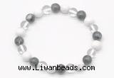 CGB8019 8mm white crystal, white howlite & black labradorite beaded stretchy bracelets