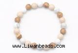 CGB8036 8mm white howlite, white fossil jasper & picture jasper beaded stretchy bracelets