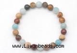 CGB8037 8mm amazonite, picasso jasper & picture jasper beaded stretchy bracelets