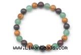 CGB8039 8mm green aventurine, brecciated jasper & wooden jasper beaded stretchy bracelets