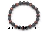 CGB8052 8mm grade AA red tiger eye & matte black agate beaded stretchy bracelets