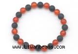 CGB8056 8mm red agate & matte black agate beaded stretchy bracelets