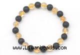 CGB8060 8mm citrine & black lava beaded stretchy bracelets