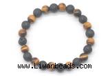 CGB8062 8mm grade AA yellow tiger eye & black lava beaded stretchy bracelets