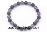 CGB8068 8mm amethyst & black lava beaded stretchy bracelets