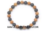 CGB8074 8mm wooden jasper & black lava beaded stretchy bracelets