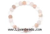 CGB8083 8mm matte white crystal, rose quartz & sunstone beaded stretchy bracelets