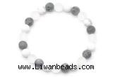 CGB8086 8mm matte white crystal, white howlite & black labradorite beaded stretchy bracelets