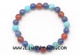 CGB8092 8mm lapis lazuli, blue howlite & red agate beaded stretchy bracelets