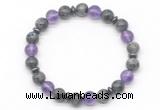 CGB8105 8mm black labradorite, amethyst & hematite power beads bracelet