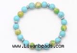 CGB8125 8mm blue howlite, blue sea sediment jasper & hematite power beads bracelet