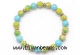 CGB8126 8mm blue sea sediment jasper, blue howlite & hematite power beads bracelet