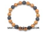 CGB8133 8mm wooden jasper, black lava & hematite power beads bracelet