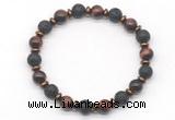 CGB8136 8mm red tiger eye, black lava & hematite power beads bracelet