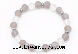 CGB8141 8mm matte grey agate, white crystal & hematite power beads bracelet