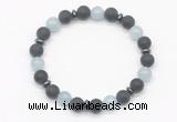 CGB8147 8mm matte black agate, aquamarine & hematite power beads bracelet