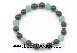 CGB8151 8mm black agate, matte green aventurine & hematite power beads bracelet