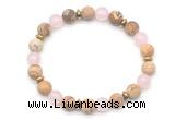 CGB8155 8mm matte picture jasper, rose quartz & hematite power beads bracelet