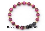 CGB8167 8mm red tiger eye & black lava beaded stretchy bracelets