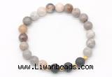 CGB8173 8mm bamboo leaf agate & black lava beaded stretchy bracelets