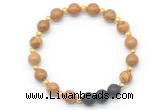 CGB8174 8mm wooden jasper & black lava beaded stretchy bracelets