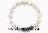 CGB8186 8mm matte white crazy lace agate & black lava beaded stretchy bracelets