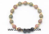 CGB8190 8mm matte unakite & black lava beaded stretchy bracelets