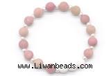 CGB8207 8mm matte pink wooden jasper & white lava beaded stretchy bracelets