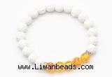 CGB8271 8mm white lava & synthetic amber beaded mala stretchy bracelets