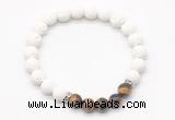 CGB8273 8mm white lava & grade AA yellow tiger eye beaded mala stretchy bracelets