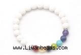 CGB8280 8mm white lava 7 chakra beaded mala stretchy bracelets