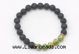 CGB8287 8mm black lava & green sea sediment jasper beaded mala stretchy bracelets