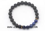 CGB8291 8mm black lava & lapis lazuli beaded mala stretchy bracelets