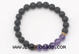 CGB8292 8mm black lava & amethyst beaded mala stretchy bracelets