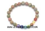 CGB8306 8mm matte unakite 7 chakra beaded mala stretchy bracelets