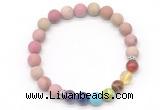 CGB8307 8mm matte pink wooden jasper 7 chakra beaded mala stretchy bracelets