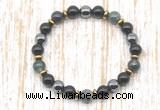 CGB8355 8mm moss agate, black onyx & hematite energy bracelet