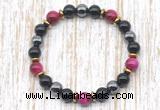 CGB8365 8mm red tiger eye, black onyx & hematite energy bracelet