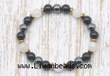 CGB8393 8mm grade A white moonstone, black onyx & hematite energy bracelet