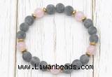 CGB8422 8mm matte black labradorite, rose quartz & hematite power beads bracelet